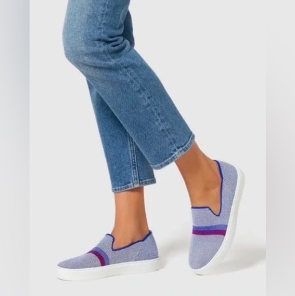 Rothy's The Sneaker Slip On in Blue Reflective Stripe 5 - Picture 4 of 11